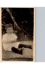 Early 1900s Child on Rug Monochrome Halftone Collotype Postcard No Cancellation