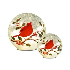 Glass Ball Light Crackle LED Night Light Red Birds Pattern Globe Glass Table ...