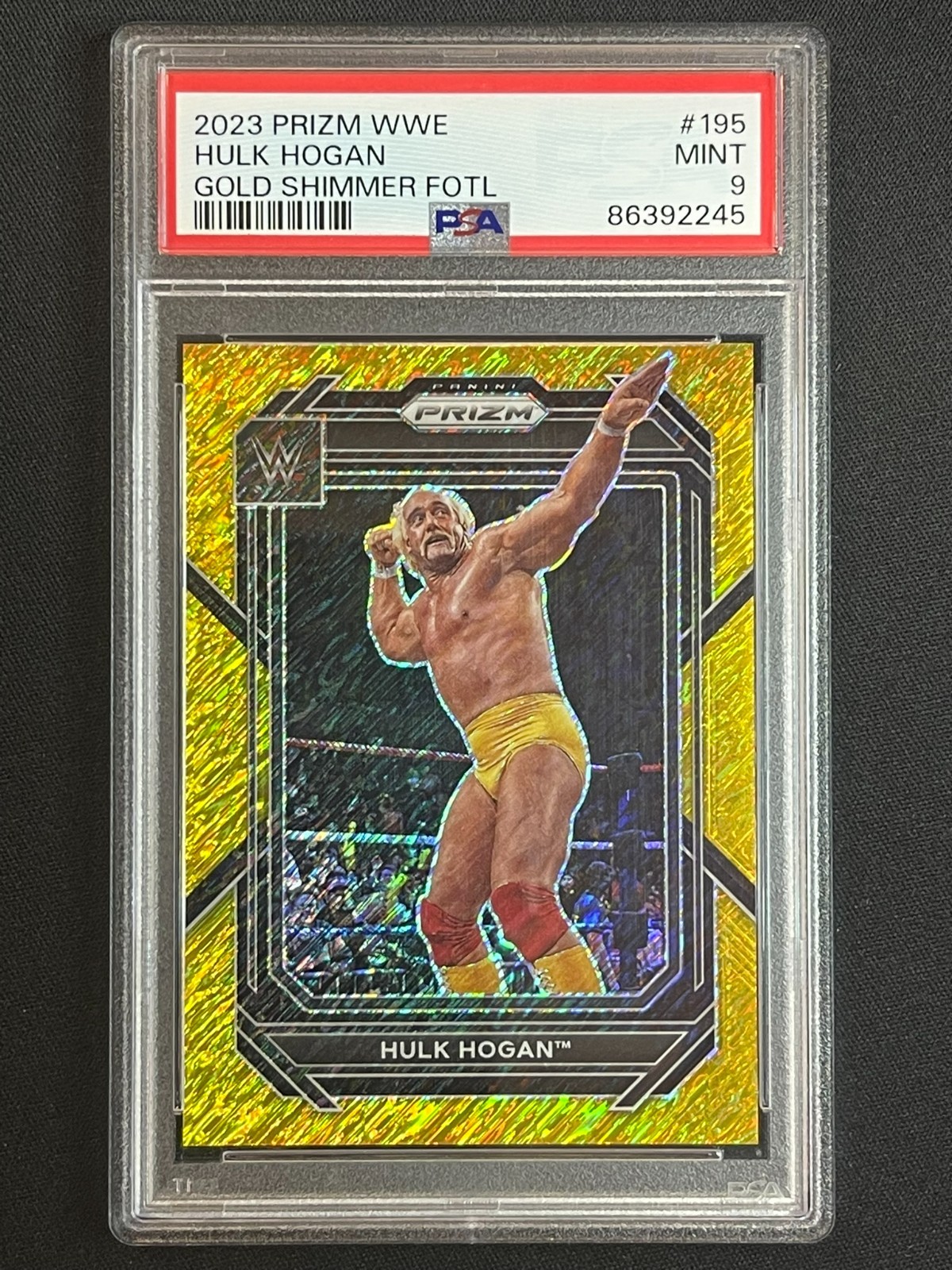 HULK HOGAN 5 /5 GOLD SHIMMER FOTL REFRACTOR 2023 PANINI PRIZM WWE PSA 9 MINT 195