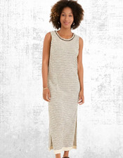 Womens Fat Face Stone Beachwear Knitted Cotton Stripe Midi Dress in Ivory