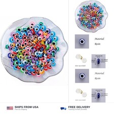 200 Pieces Flat Round Evil Eye Beads Handmade Resin Lampwork 8mm Charms Space...
