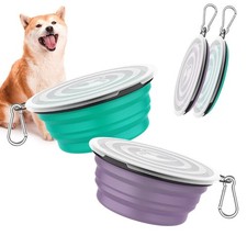 Collapsible Dog Bowls 2 Pack Silicone Feeding Watering Bowls With Lids Carabin