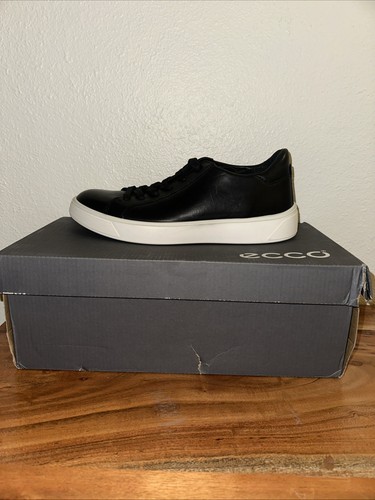 ECCO Street Tray Sneakers Men Size 6-6.5 US Black White Leather Comfort Shoes