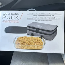 Wolfgang Puck 3.6QT Rectangular Covered Glass Baker w/ Insulated Carry Bag NEW