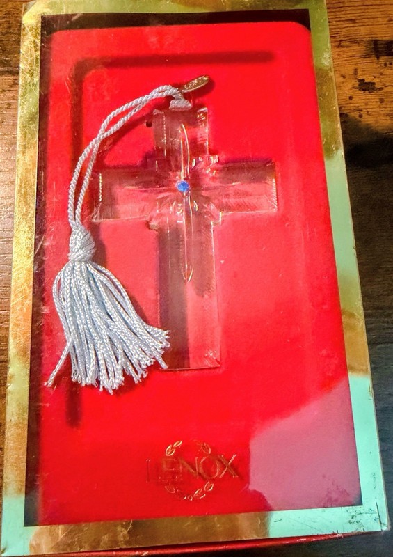 Lenox Elegant Lead Crystal Cross-Yr. 2000-w/blue pavè jewel-like accent & tassel