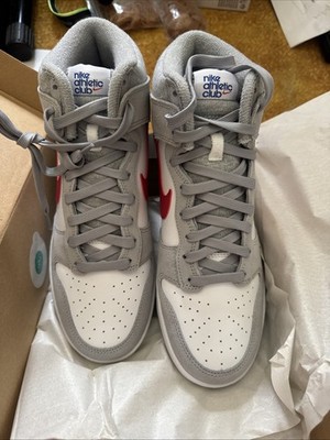 Nike Dunk High SE Athletic Club Sneakers - Light Smoke Grey/Red, sz 10 deal