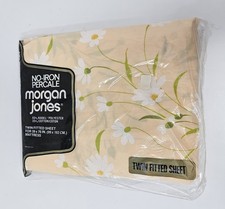 Vtg 1970s Floral Twin Fitted Sheet 39 x 76 Morgan Jones Peach Daisy New NOS 80s