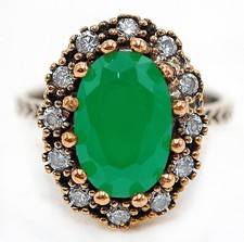 Ottoman Empire Style 5CT Treated Emerald 925 Sterling Silver Ring Sz 7.5 HB1-8