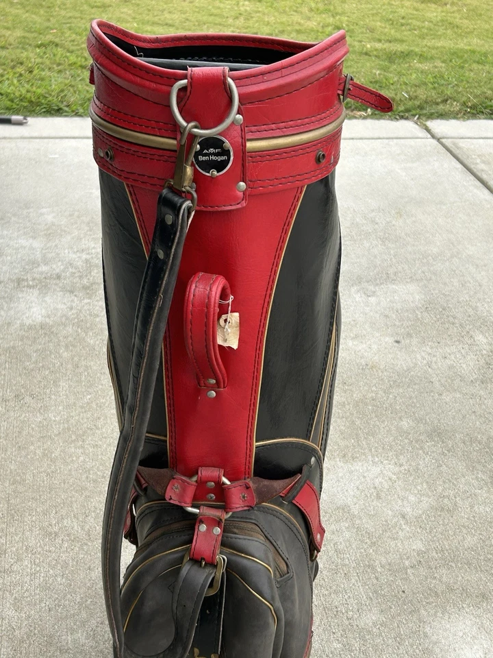 Bolsa de golf Ben Hogan AMF Staff roja negra divisor de 3 vías borde de cuero vintage Foto 4 de 4