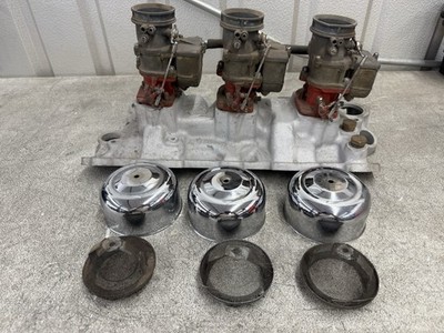 Vintage Offenhauser #3558 SBC 3x2 Intake Manifold Tri power & Stromberg 96 Carbs