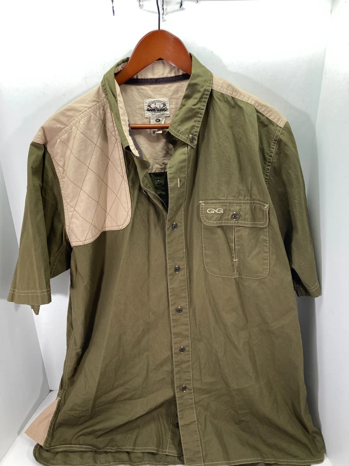 Game Guard Shooting Button Down Shirt Mens XL Green Tan Cotton Hunting Outdoor - Image 3 of 4