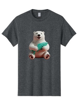 Polar-Bear-With-Fish-3 Mens Graphic Tee, 100% Cotton, Casual Summer Wear