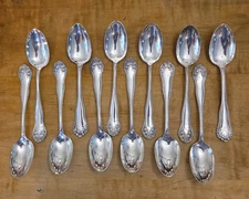 Antique Beaded York Rose Teaspoon Set Of 12 Silverplate National Silver