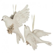 Set Of 2 Assorted White Doves Ornaments