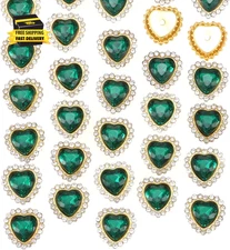 30PCS 10MM Sew on Rhinestones Crystal Gems Heart Shapes Glass Green Rhinestones 