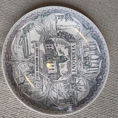 Vintage Souvenir Porcelain Plate Vermont  Green Mountain State Scenes Sites VT