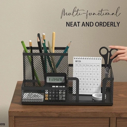 Mesh Desk Organizer Pencil Holder 3 Compartments Office Storage Caddy