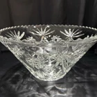 Vtg ANCHOR HOCKING Clear Cut Glass Large Serving/Fruit Bowl STAR OF DAVID 7.5x14