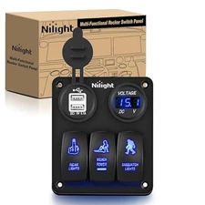 3 Gang Rocker Switch Panel USB Charger LED Voltmeter Lights Wench Power Rea