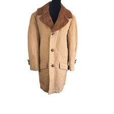 Vintage Pendleton Men's EST Size Medium Camel Wool Coat With Faux Fur Collar