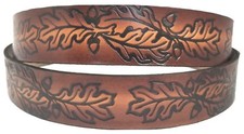 Belt Oak Leaf and Acorns Design Brown Cowhide Leather Made in USA