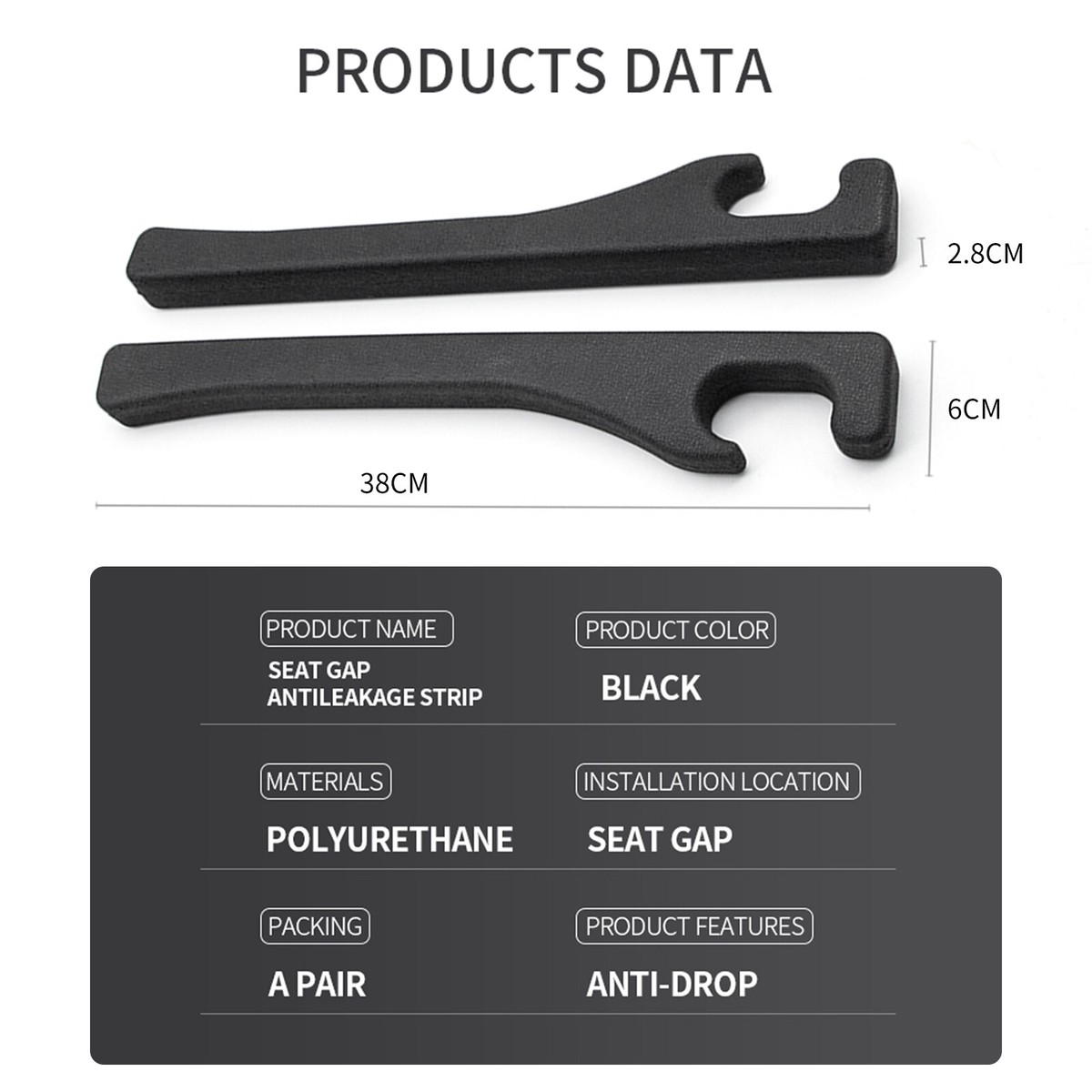 2Stuks Autostoel Gap Filler voor Toyota CHR, Side Seat Gap Plug Strip Lekvrij Inpluggen Strips Stop Dingen Dropping Accessoires,A Black