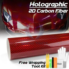 Holographic Carbon Fiber Red Laser Chrome Car Vinyl Wrap Sheet Decal Sticker
