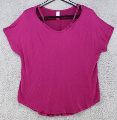 No Boundaries Top Women's Size XL Fuchsia V Neck Short Sleeve Pullover