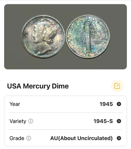 USA 1945-S AU Mercury Dime LOT #92