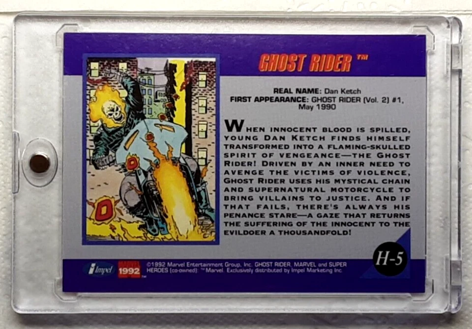 1992 Marvel Universe Hologram Card H-5 GHOST RIDER. FREE ONE-TOUCH-HOLDER - Image 2 of 2