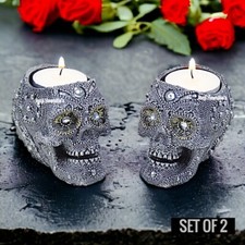 Skull Candle Holder Ornament Gruesome Gothic Pagan Wiccan Art Decor SET OF 2