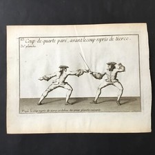 Gravure Ancienne XVIIIè Escrime Traité des Armes Girard Fencing 1740 Etching