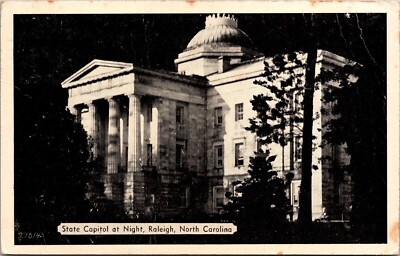 Nighttime View Scenic State Capitol Raleigh North Carolina NC Postcard WOB Note