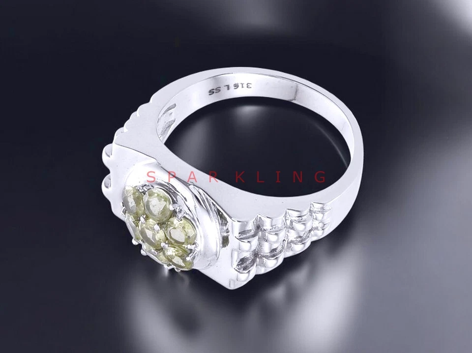 Peridot Round Cut Gemstone With 925 Sterling Silver Ring For Men's #E323 - Image 4 of 4