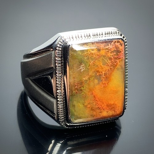 Scenic Moss Agate Ring 19x14x6mm, 9.5 USA/Canada 71.5 ct - Picture 2 of 7