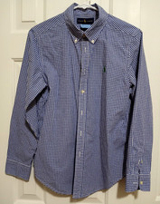 RALPH LAUREN Blue/White Checks Long Sleeve Button Up Boy's Size L 14-16 EUC