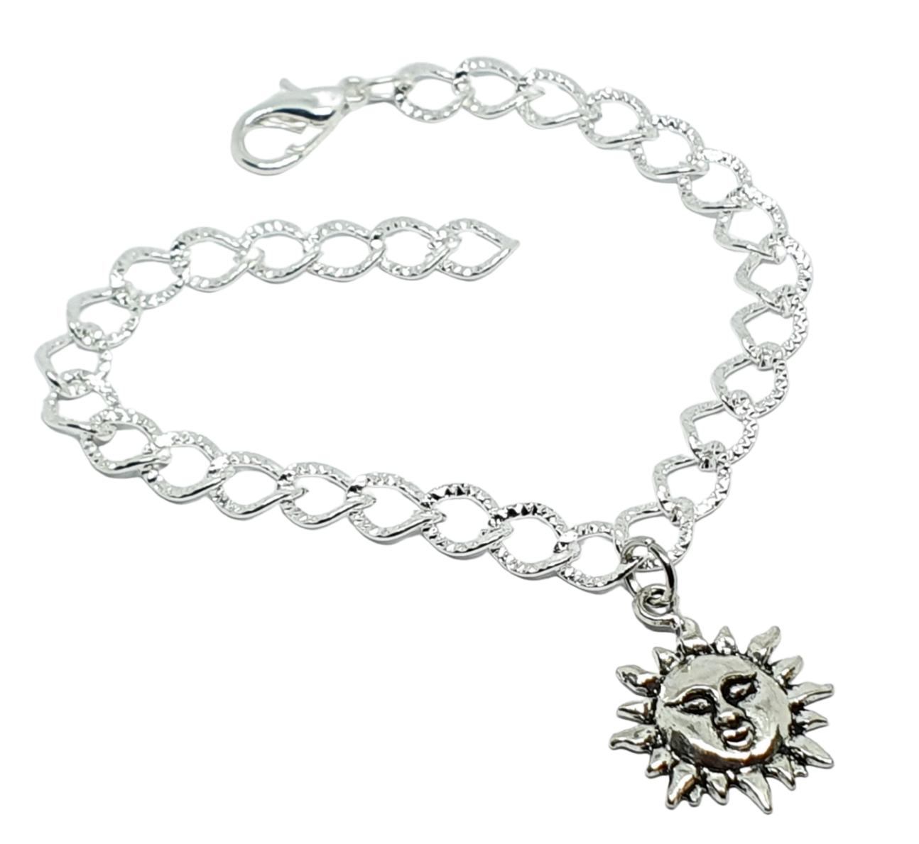 Sun Bracelet 925 Silver Shimmer Link Chain Link Wrist Anklet Hippy Summer Vibe