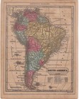 1856 ANTIQUE MITCHELL'S GEOGRAPHY ATLAS MAP OF SOUTH AMERICA-HAND COLORED