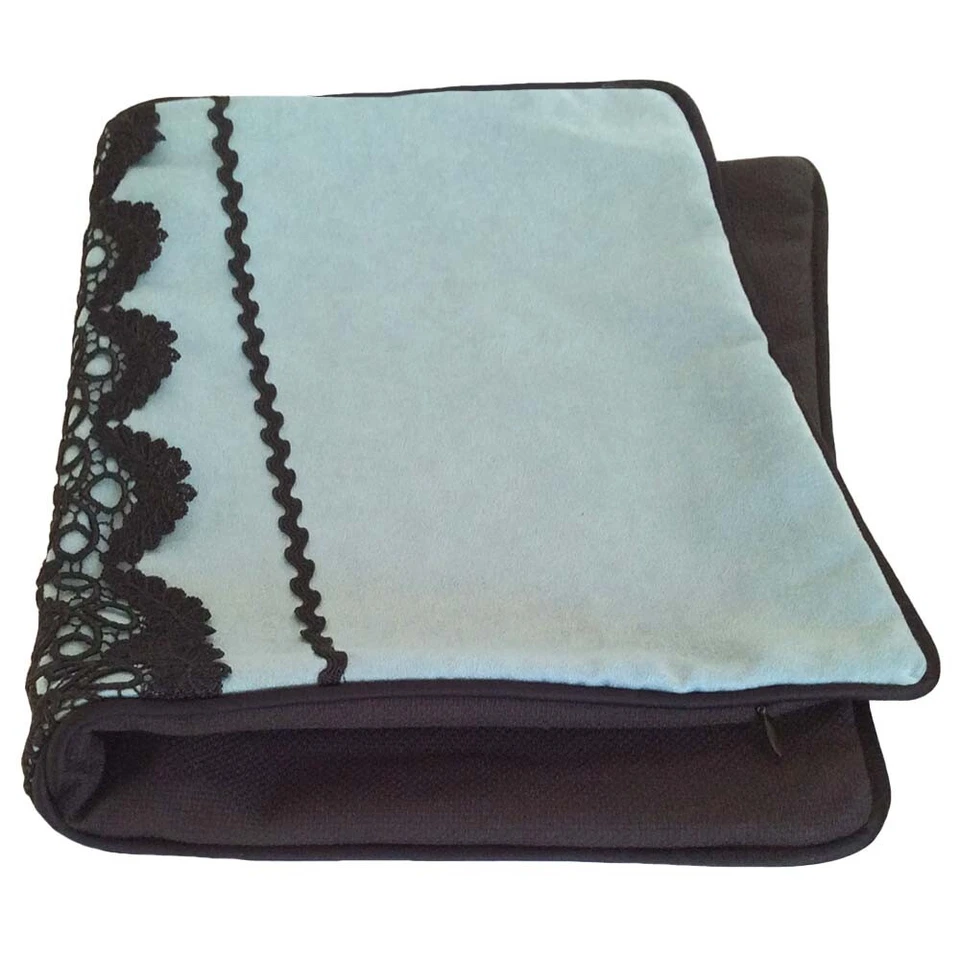 Faux Suede Guipure Applique Turquoise Green 12"x20" Pillow Case/Cushion Cover - Image 4 of 4