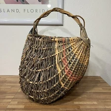 Vintage Hand Woven XL Buttocks Basket Rustic Primitive Twig Farmhouse Gathering