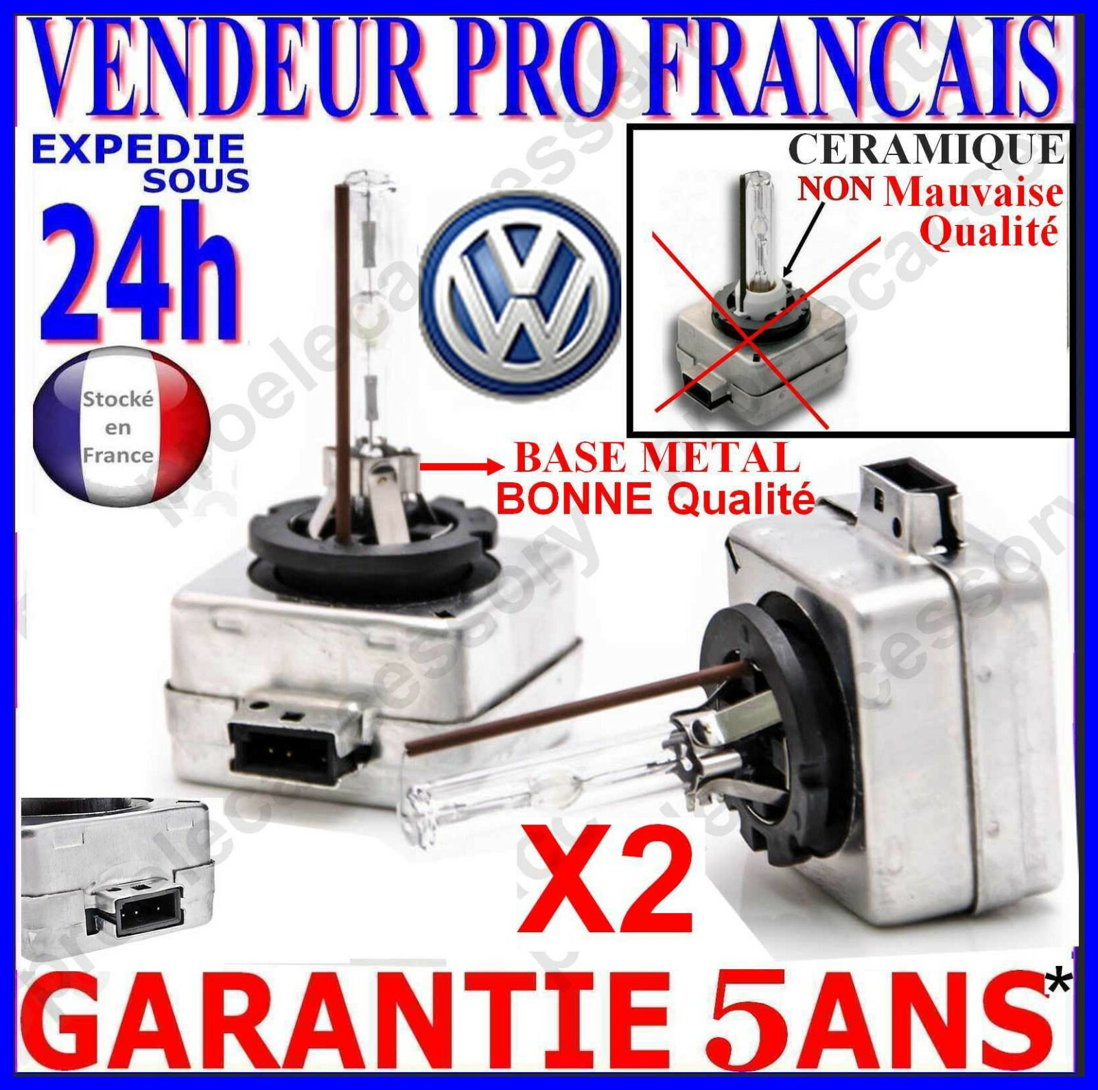 Ampoule D3S Xénon 6000K pour Éviter la Fatigue Visuelle en VW Tiguan I Pack de 2 Lampes de Phare