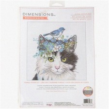 Blossom Whiskers Cross Stitch Kit - Purrfect Floral Crown for Cats 11" x 11", 1
