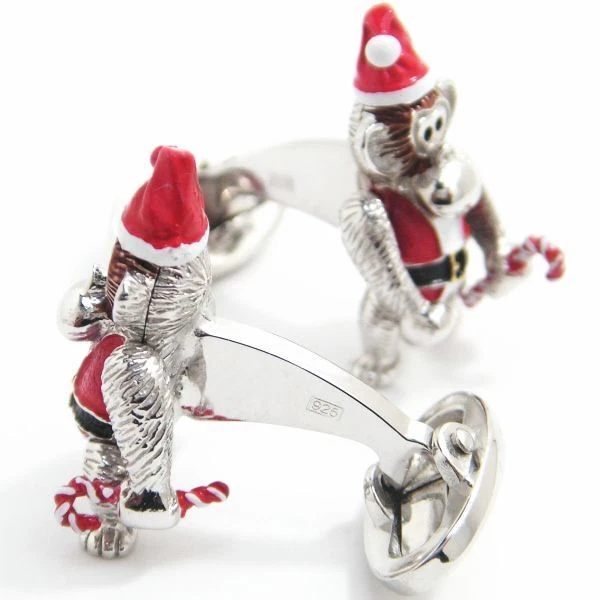 Jan Leslie Santa Claus Monkey with moving limbs Cufflinks Silver 925 24mm x 15mm - Изображение 3 из 4