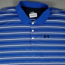 Under Armour Polo Shirt Mens Size XL Blue Striped Golf Casual Short Sleeve