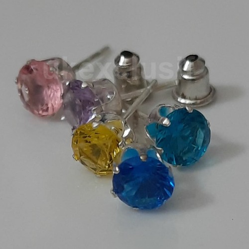 Shining 6mm Clear Colourful Cubic Zirconia Stud Earrings for Women Men Earring - Picture 2 of 27