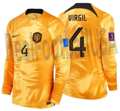 NIKE VIRGIL VAN DIJK NETHERLANDS LONG SLEEVE HOME JERSEY WORLD CUP 2022 PATCHES