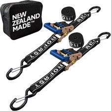 REAR TRANSOM BOAT TRAILER STRAPS RATCHET TIE DOWNS STRAP, Made in NZ - Black