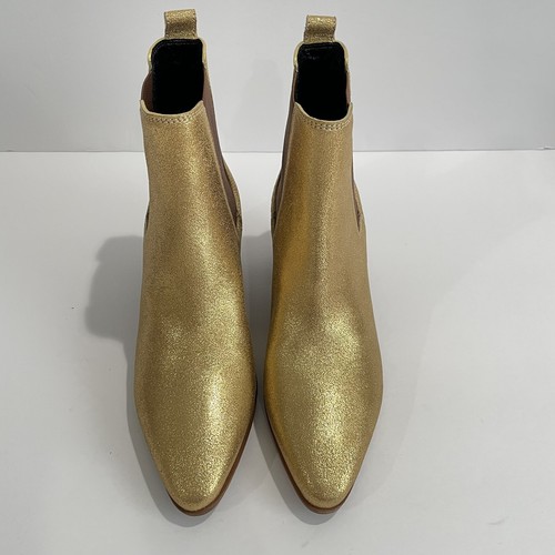 Saint Laurent Chelsea Leather Ankle Boot Gold Metallic Size 34 US 4 - Picture 3 of 11