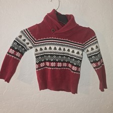 The Children's Place XS 4 Snowflake Fair Isle Sweater Christmas Tree Shawl Red