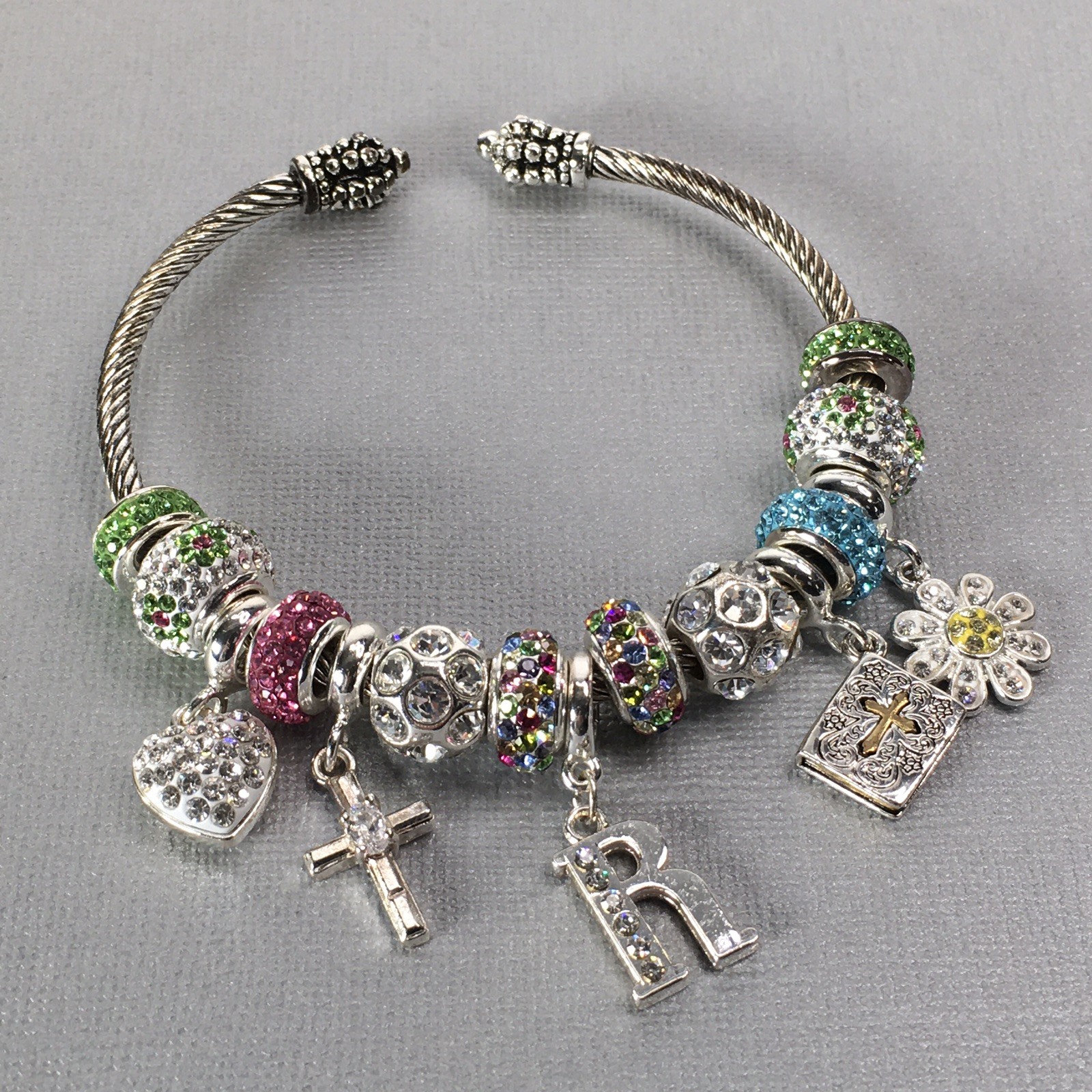 Silver Toned Wire Cable Bangle Bracelet Colorful … - image 19